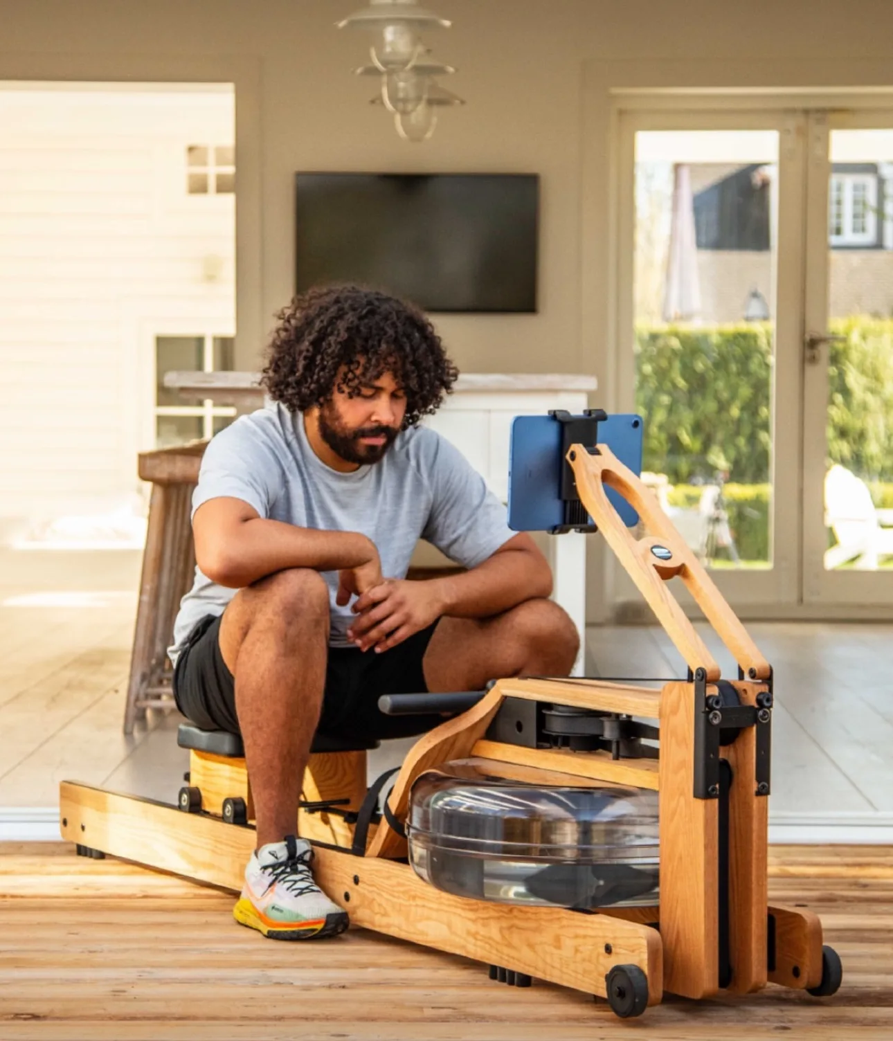 CJ White at the rowing machine